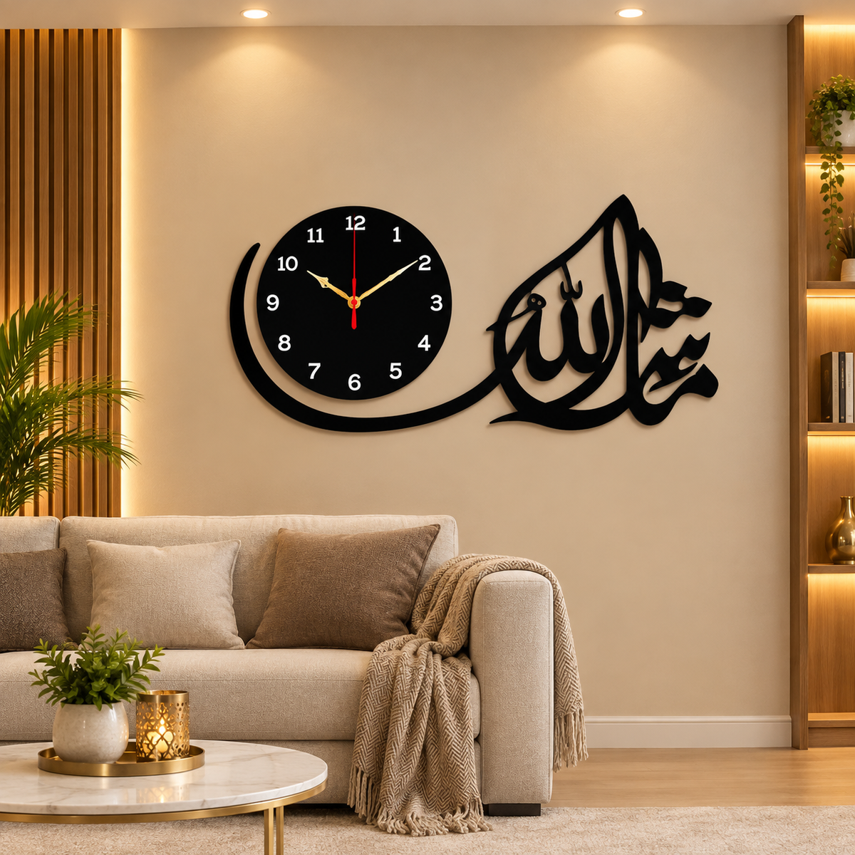 Elegant Arabic Calligraphy Wall Clock – Islamic Living Room Decor | M1