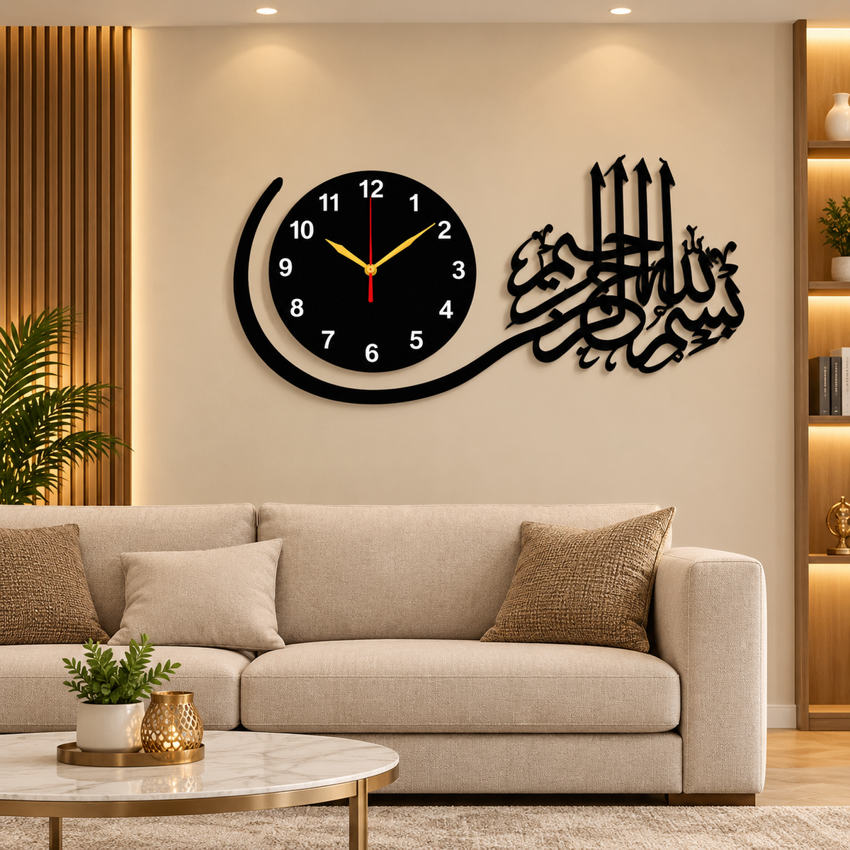 Elegant Calligraphy Wall Clock – Islamic Living Room Decor | C918