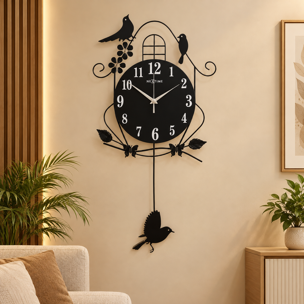 Ornate Bird Pendulum Wall Clock – Elegant Living Room Decor | Decor Vibe (Code: N01)