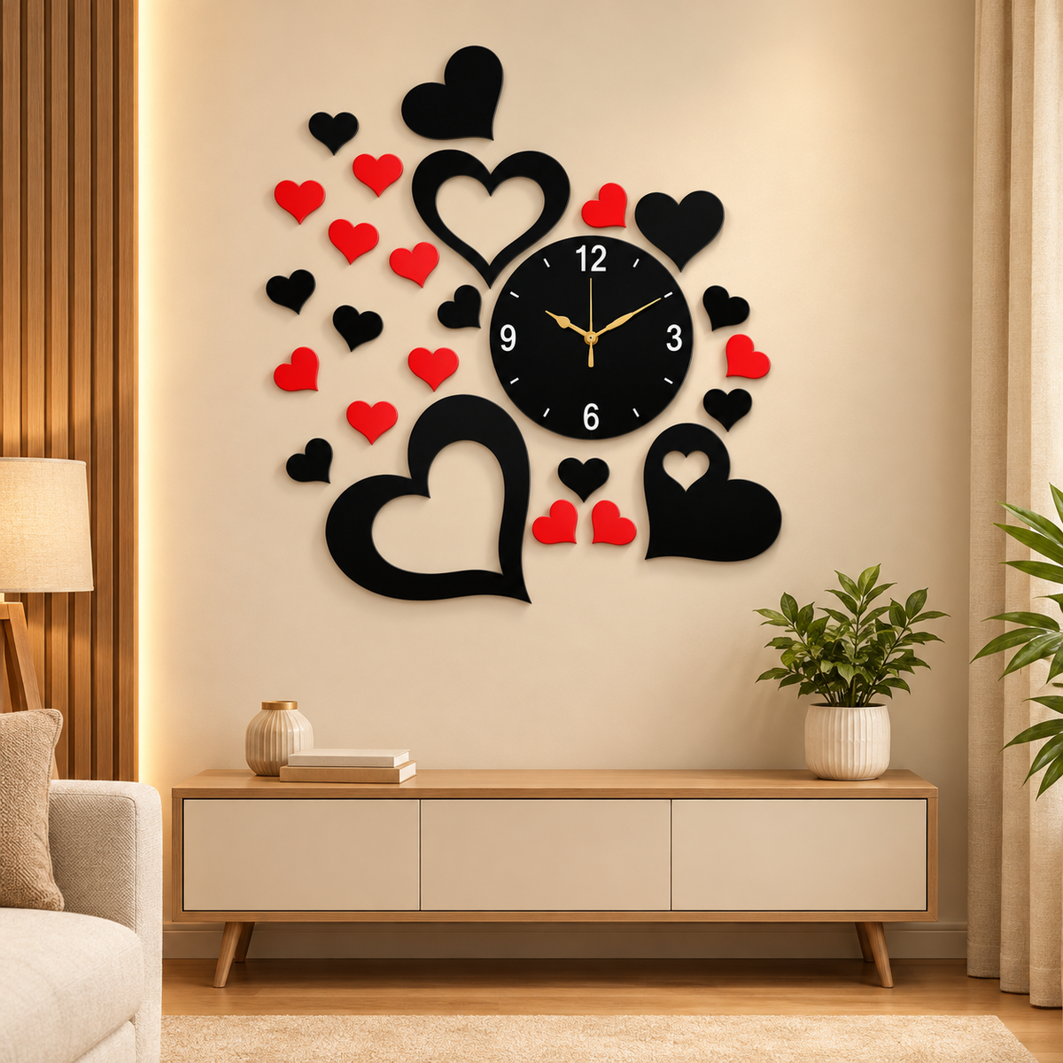 Red & Black Heart Wall Clock – Stylish Home Decor | Decor Vibe (Code: C19)