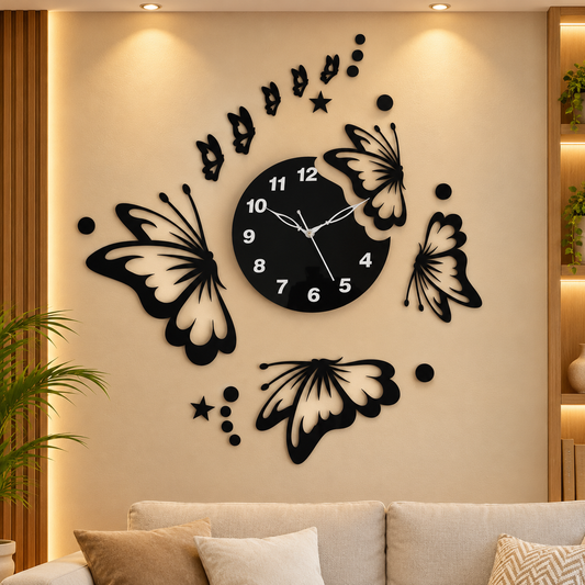 Warm Butterfly Wall Clock – Elegant Living Room Decor | C04